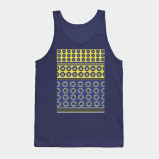 Japanese Shibori Patchwork Floral Motif Blue Gold Tank Top